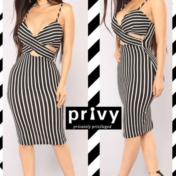 Privy Privately Privileged Black and White Striped Cut-Out Dress - Picture 1 of 12